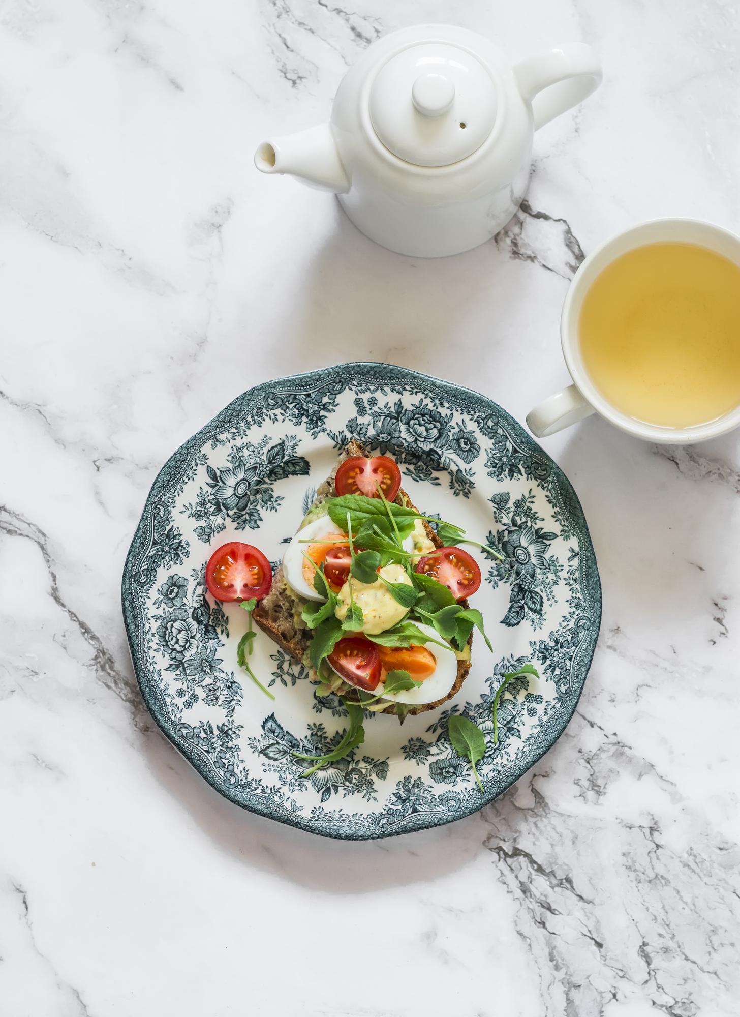 Seasonal salad on ceramic plate